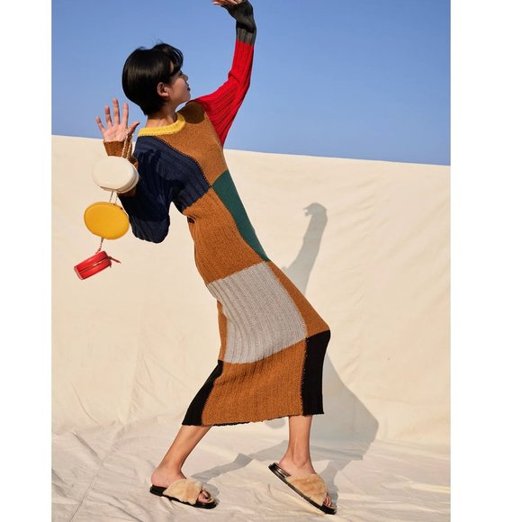 YanYan Tweedle Colorblock Ochre Rainbow Tweed Knit Column Dress - Picture 4 of 13